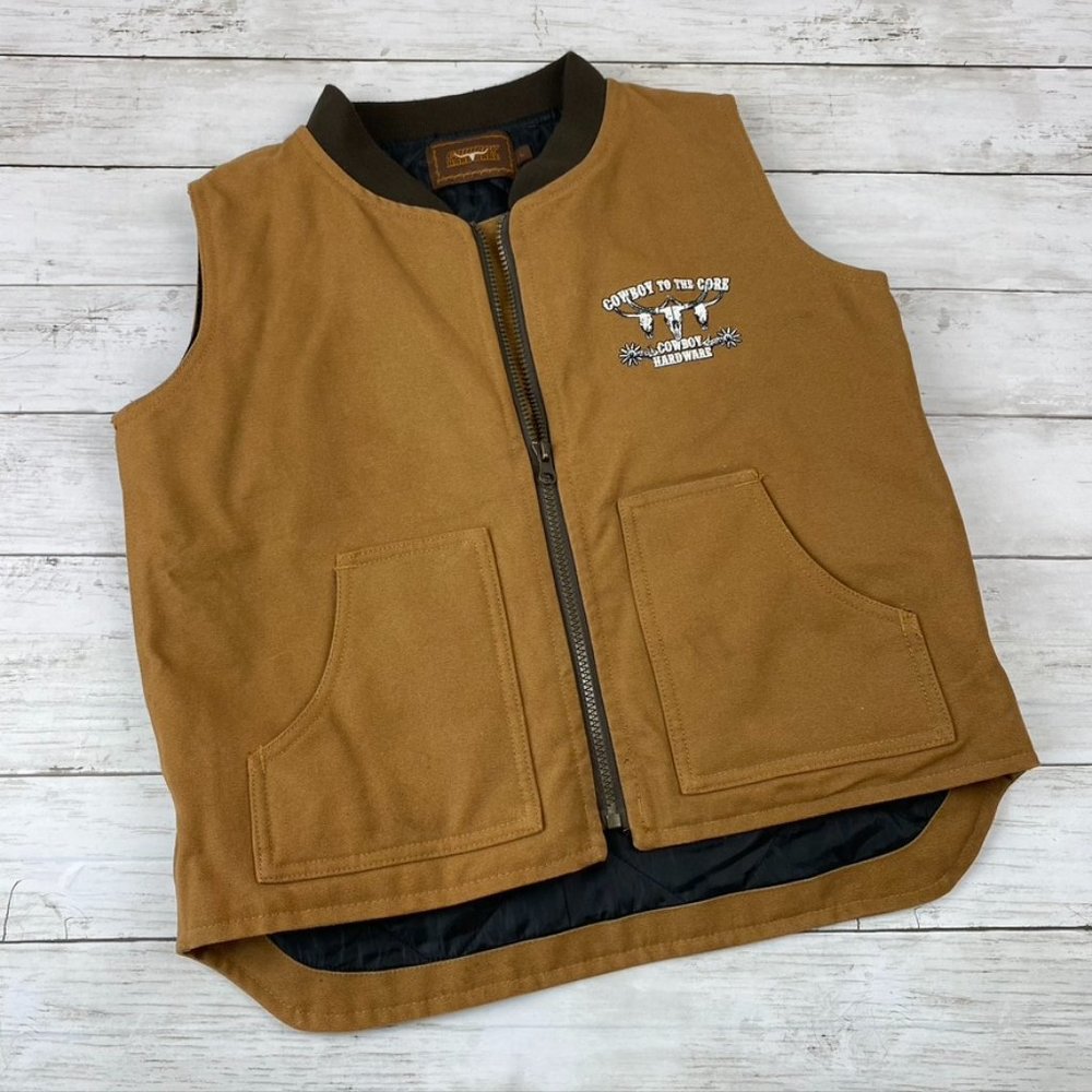 Cowboy Hardwear Vest Boys Large Quilt Lined Duck Cloth Canvas Cow Skulls